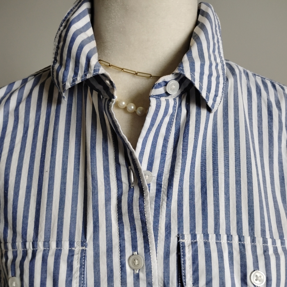 Lands' End Classic Cotton Shirt Dress Ombre Blue Stripe Preppy Size Small - Picture 6 of 17